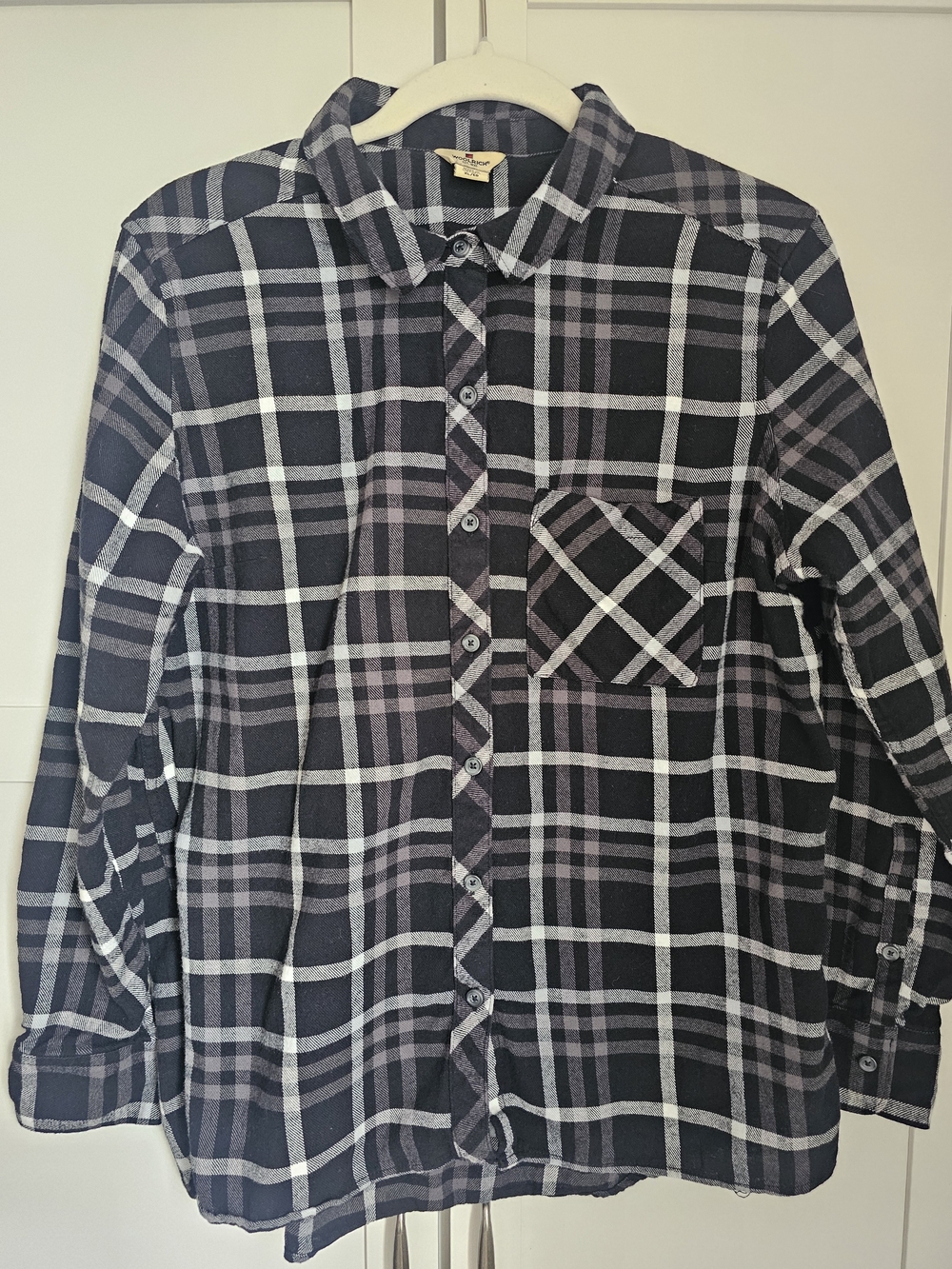 Woolrich Black Gray Plaid Tartan Flannel Button Up Size XL Gorpcore Cabincore